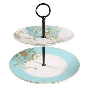 Gold Trim Turquoise 2 Tiered Serving Tray